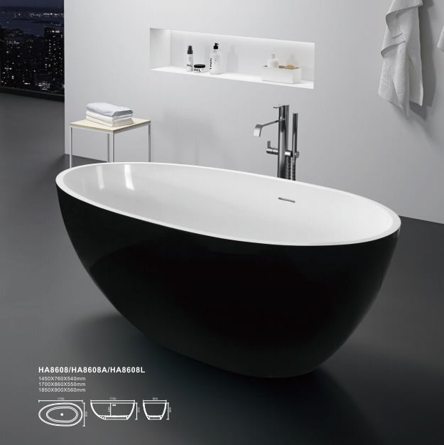  Luxury oval acrylic solid surface bathtubs black white