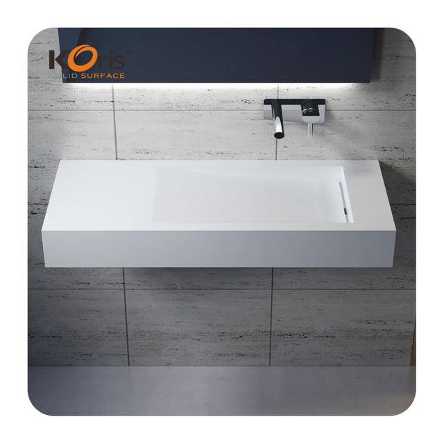 Modern Style Acrylic Solid Surface Vessel Bathroom Sink Basin Easy Clean with Polished Drainer