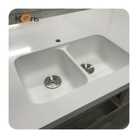 Modern Style Acrylic Solid Surface Vessel Bathroom Sink Basin Easy Clean with Polished Drainer