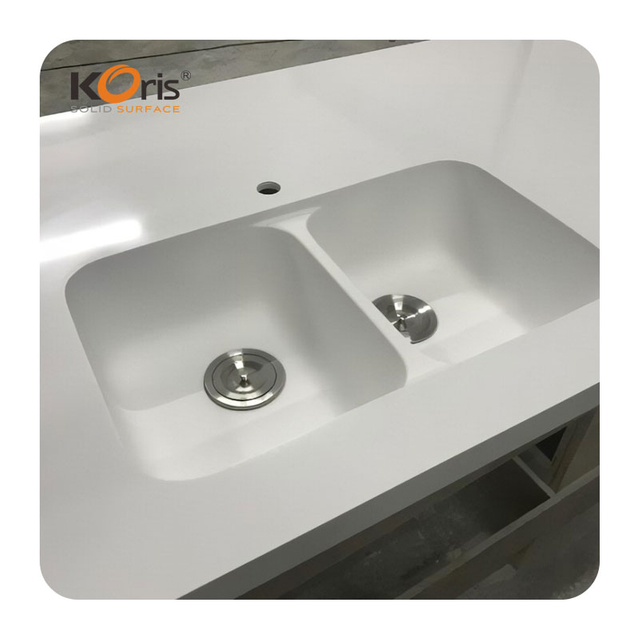Modern Style Acrylic Solid Surface Vessel Bathroom Sink Basin Easy Clean with Polished Drainer