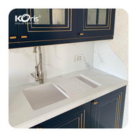 Modern Style Acrylic Solid Surface Vessel Bathroom Sink Basin Easy Clean with Polished Drainer