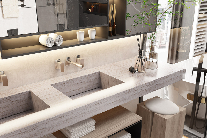 Modern Style Acrylic Solid Surface Vessel Bathroom Sink Basin Easy Clean with Polished Drainer