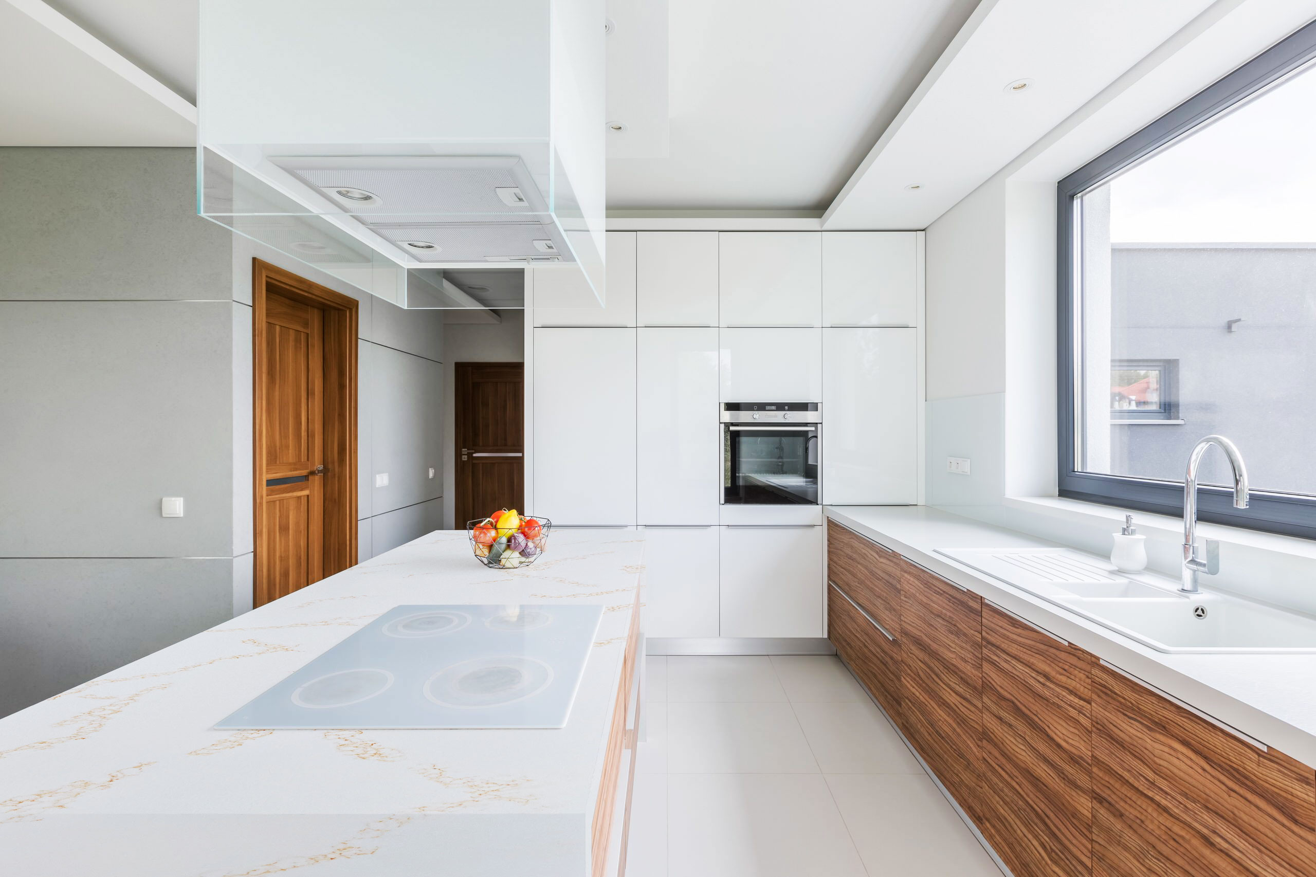 New Design Modern New House Custom Furniture Modular Flat Pack Acrylic Solid Surface Kitchen Cabinet for Builder