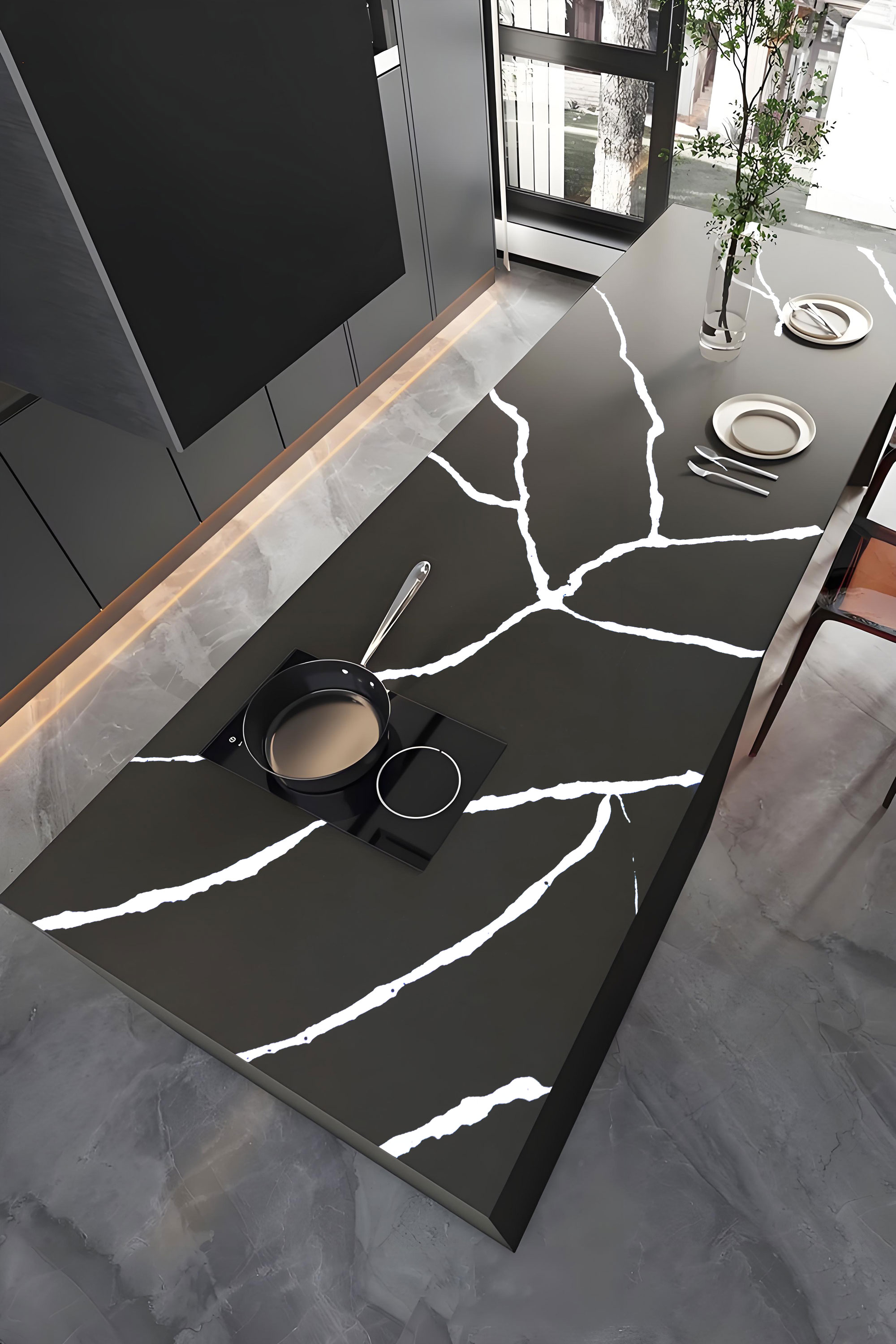 black solid surface countertop